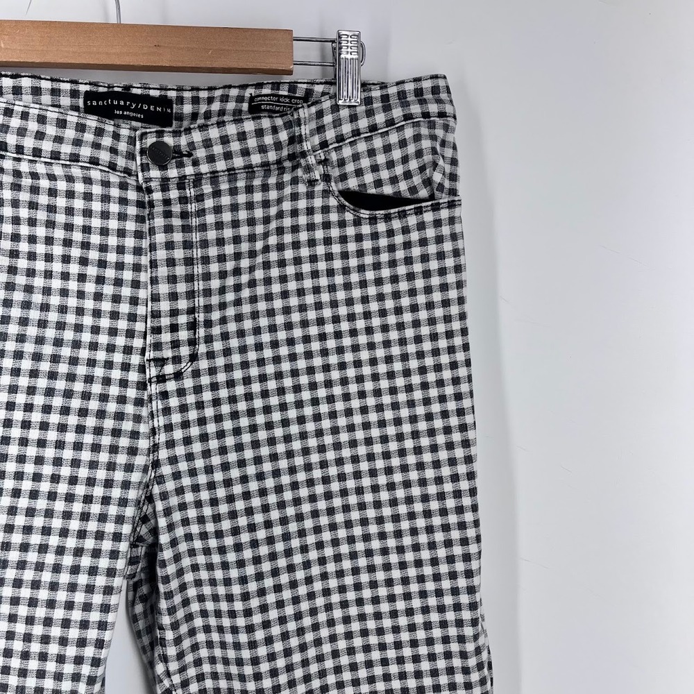 Sanctuary Denim Connector Kick Crop Gingham Checkered Pants Black White Size 33 - Picture 3 of 14